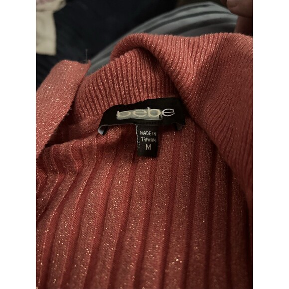 Vintage Y2K Bebe M Glitter stretch ribbed Henley blouse fitted sweater top - Picture 4 of 8